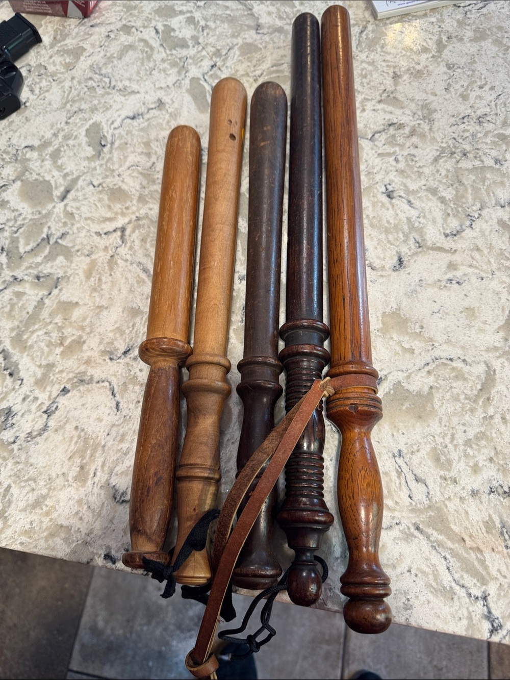 Set of 5 Turned Wooden Curtain Rods - Brown Tones vintage night sticks